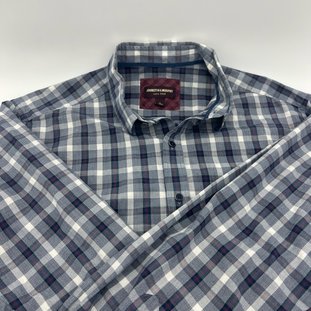 Johnston & Murphy Shirt Mens Large Gray Check Long Sleeve Button Down Casual L